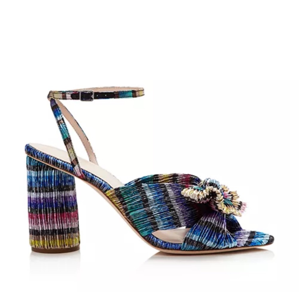 NEW Loeffler Randall Camellia Bow High Heel Sandal Rainbow Metallic Crinkled 8.5 - Picture 3 of 14